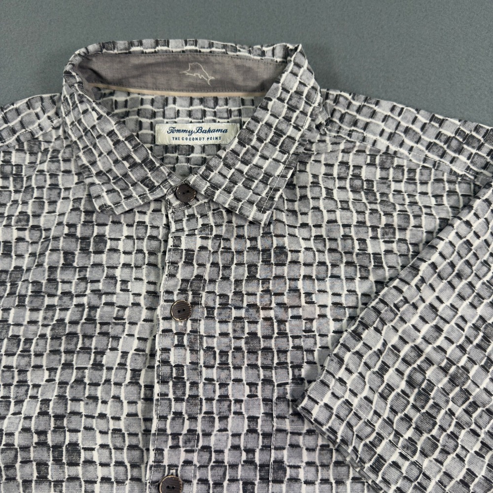 Tommy Bahama The Coconut Point Grey Geometric Tencel Coolmax Shirt Mens L